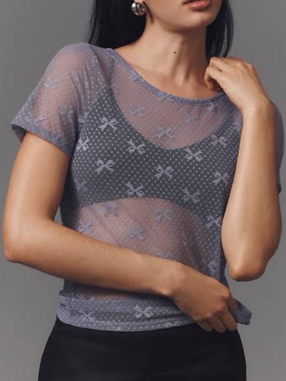 NWT Anthropologie Bow Short-Sleeve Sheer Top Size Small NEW